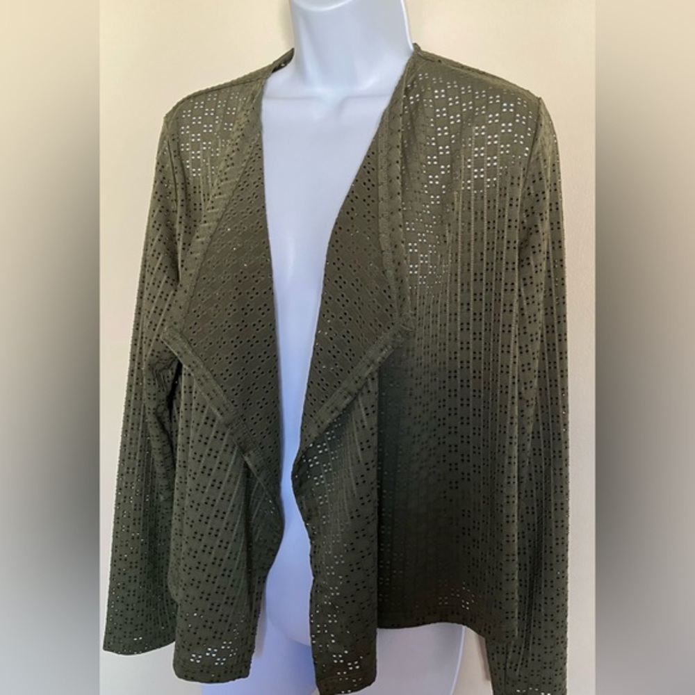 G by Giuliana Open-Front Olive Eyelet Cardigan Sz Small Cottagecore Fairy Earth
